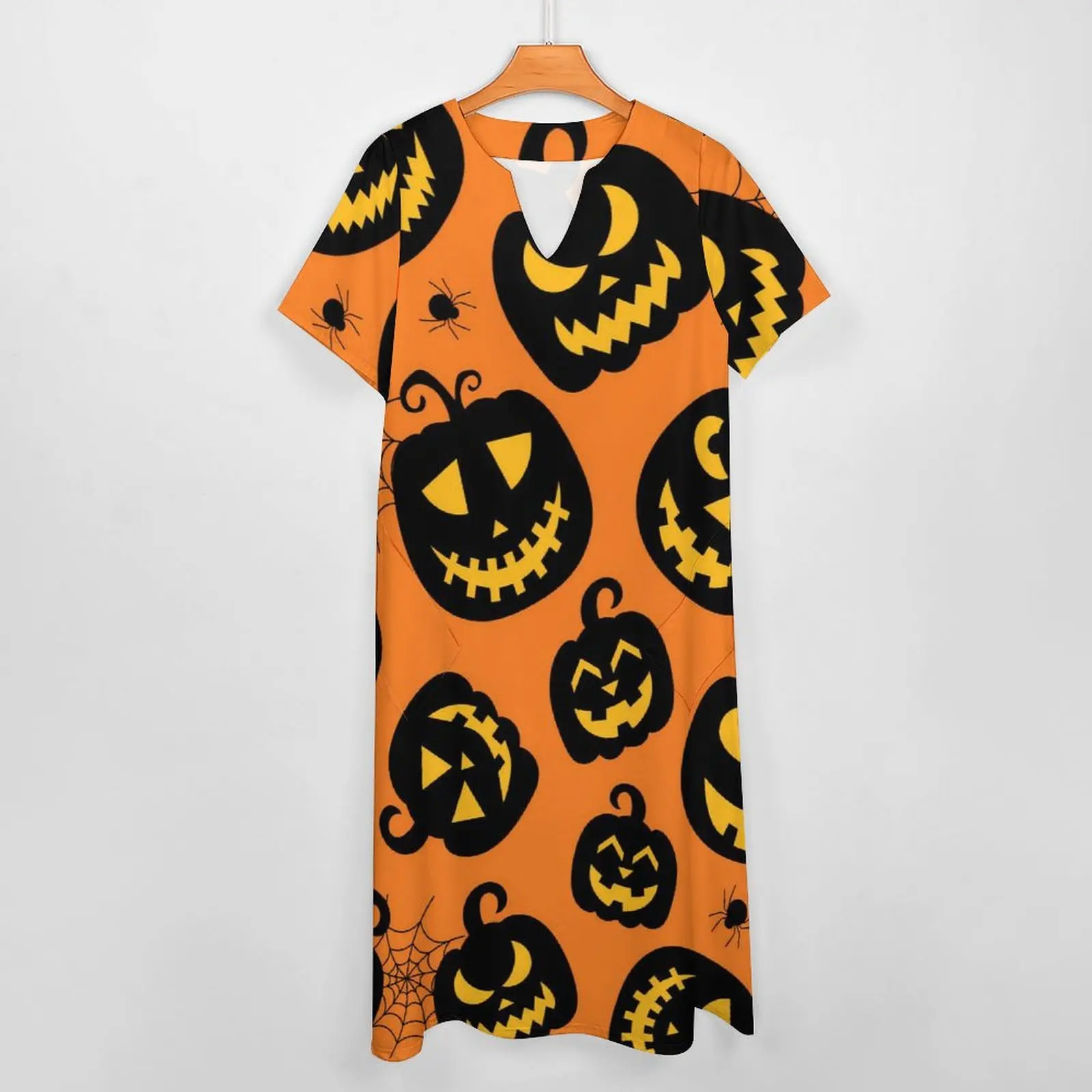 Happy Haunts Dress Halloween Pumpkin Cute Maxi Dress V Neck Design Casual Long Dresses Street Wear Oversized Vestido