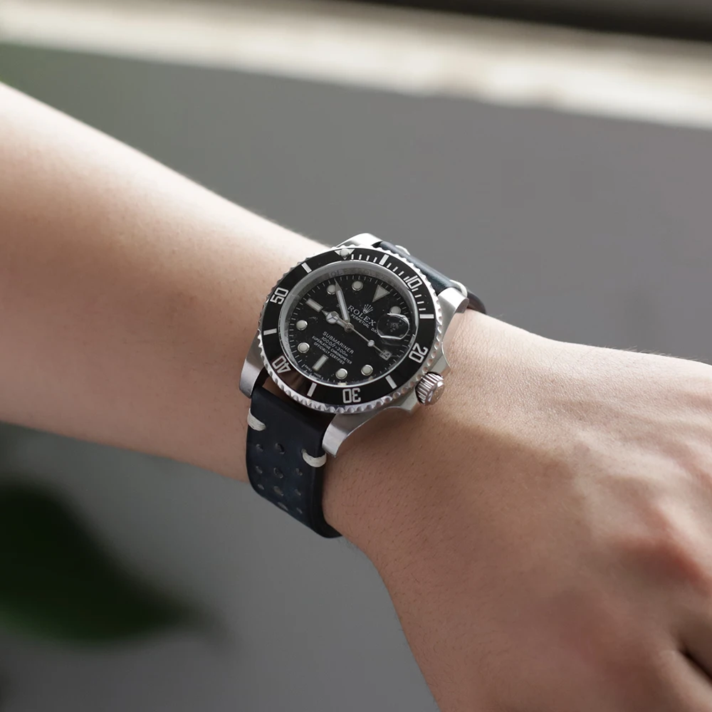 خمر تلوين جلد طبيعي حزام الساعات مسامية تنفس اليدوية خياطة Wirstband 20 مللي متر 22 مللي متر 24 مللي متر حزام ساعة اليد للرجال #5