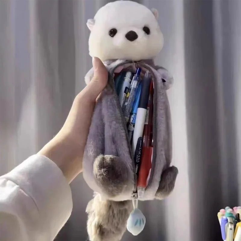 

LUSQI Soft-Pile Otter Plush Pencil Case Stationery Organizer Bag Student Gift Large Capacity Zipper Pouch