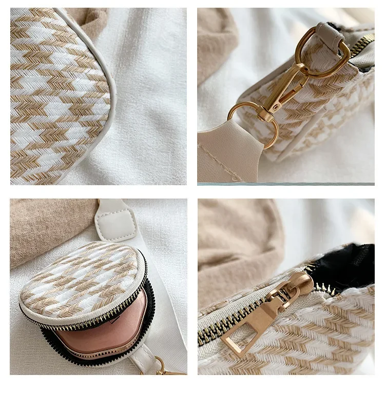 Female Vintage Plaid Printing Shoulder Bags with Mini Round Purse Pendant Women Bags Casual Small Crossbody Bags Composite