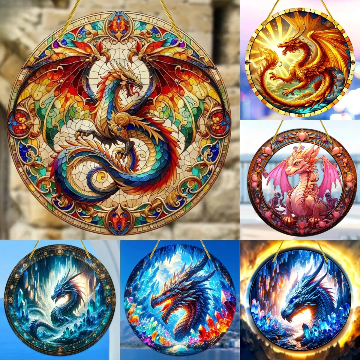 Magic Dragon Suncatcher,Translucent Window Hanging,round Acrylic Sign,Gift for Family&friends.Window,Porch,Wall,Room,Home Decor