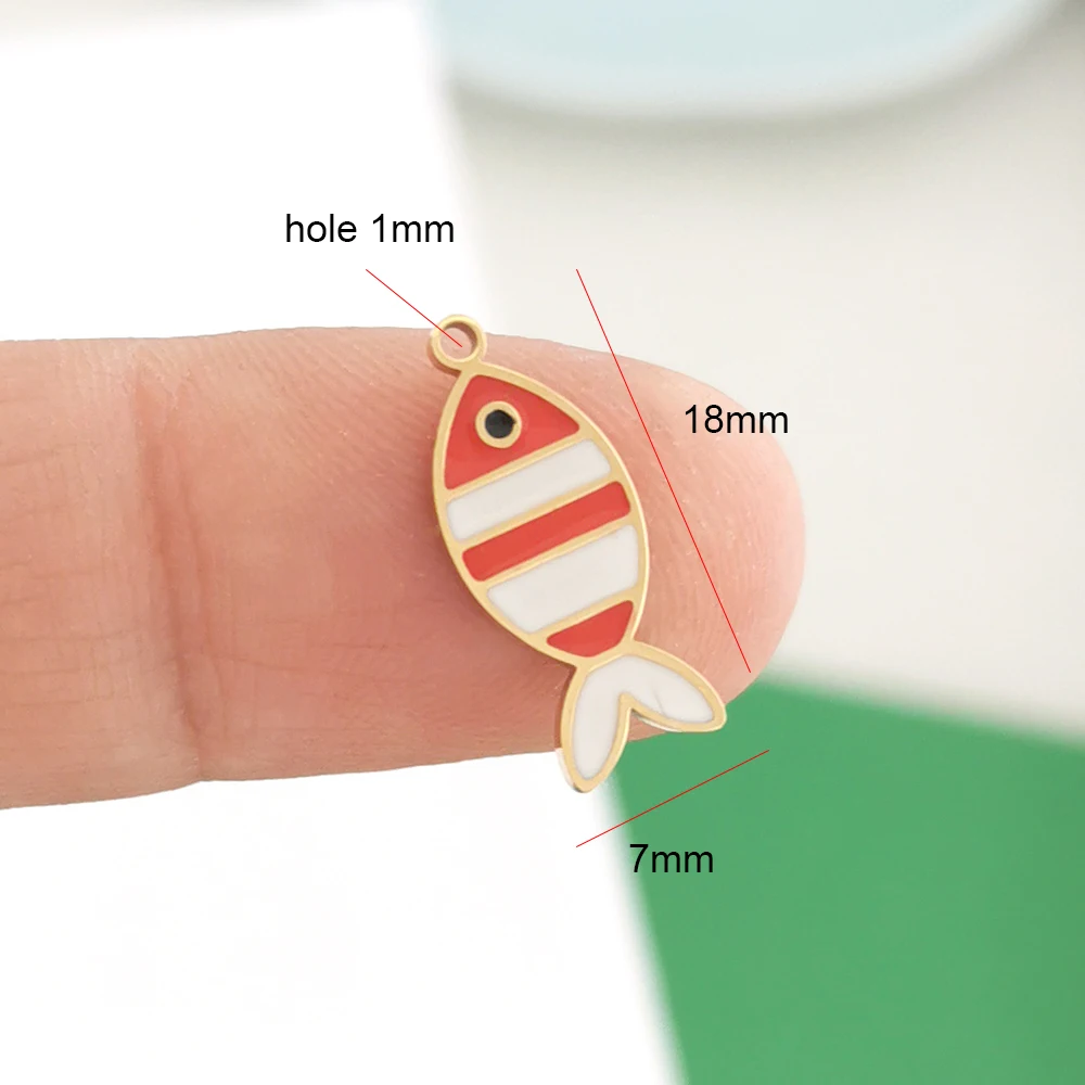 3pcs/lot Stainless Steel Pendant Charm Enamel Cherry Strawberry Sacred Heart Fish Mushroom Lemon Necklace Gold Color Wholesale