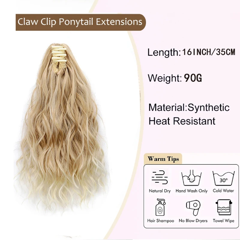 Synthetische Klaue Clip-in-Pferdeschwanz-Erweiterungen, 35,6 cm, lockiges, gewelltes, flauschiges Pferdeschwanz-Haarteil, Haar-Accessoires für Frauen und Mädchen – Detail 1