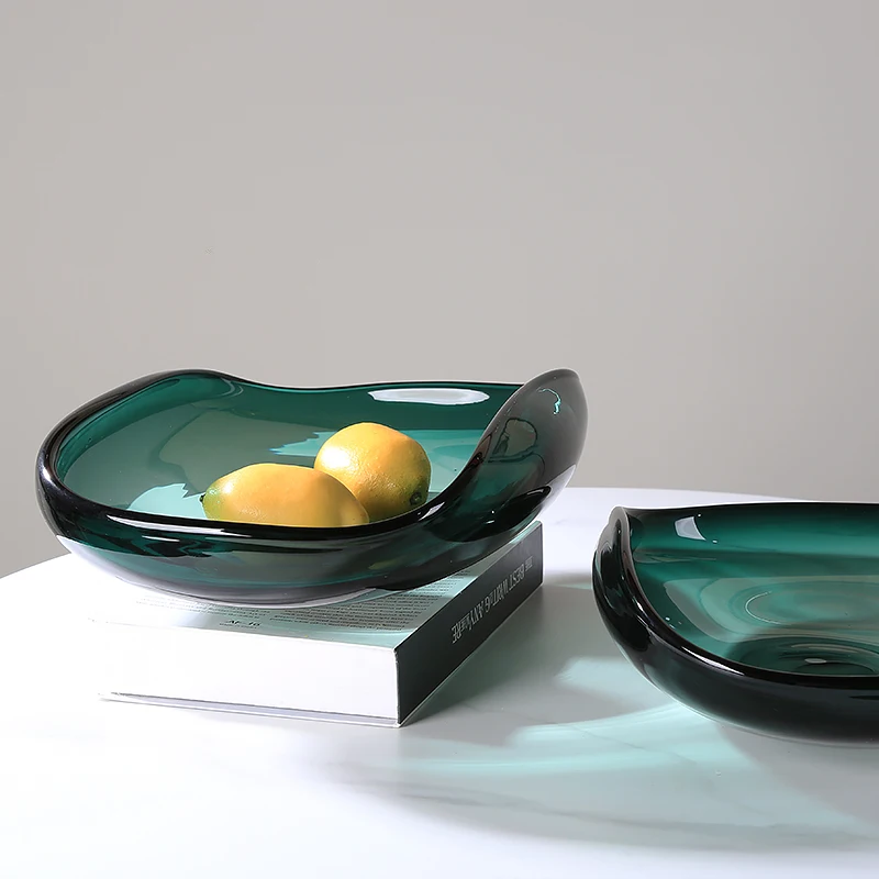 

Thickened glazed light luxury fruit plate dark green storage plate, living room model room, sales office, coffee table, modern s