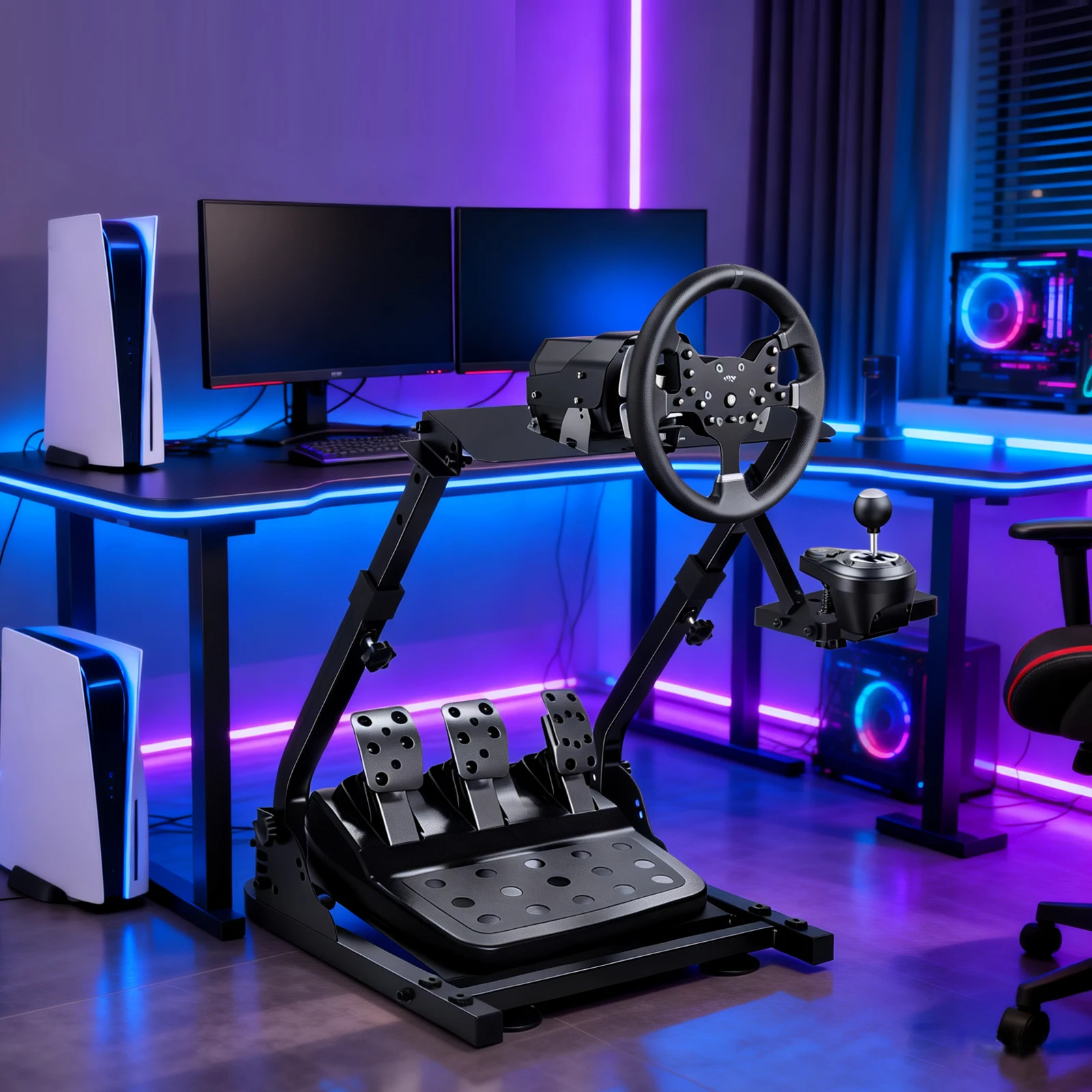 Supporto Pieghevole per Volante Sim Racing in Acciaio al Carbonio, 3 Altezze Regolabili per Logitech G25 G27 G29 G920 T300 T500RS, per Attrezzature da Parco Divertimenti