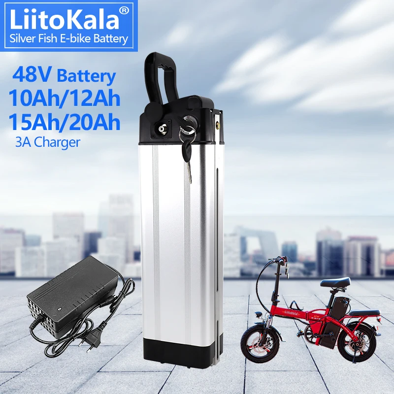 LiitoKala 48V 10Ah 12Ah 15Ah 20Ah Silver Fish Battery Pack Electric Bicycle Battery Pack for Bafang Motor Electric Bicycle Kits