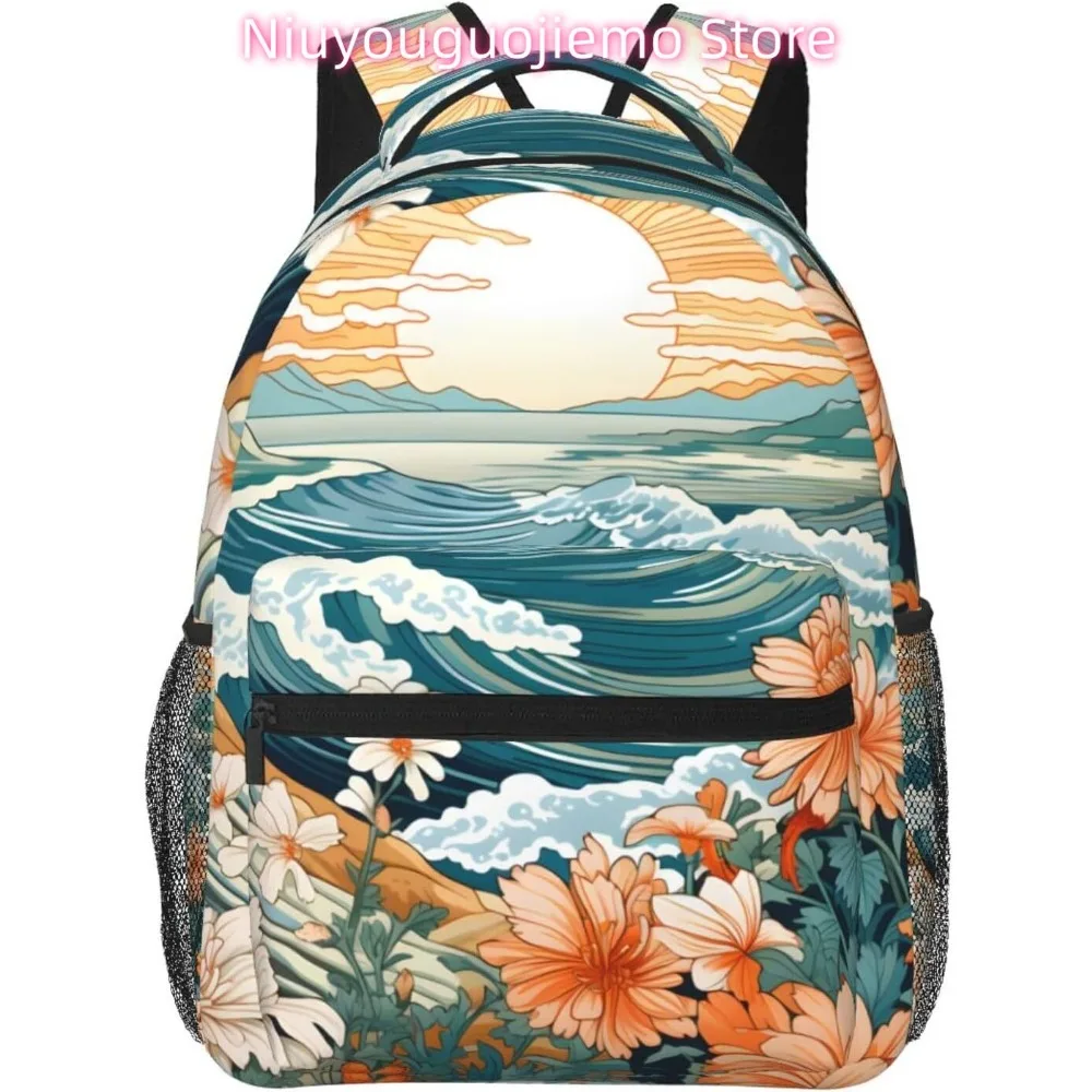 

Легкий рюкзак для ноутбука Ocean Waves Sunflower, легкий многоцелевой дорожный повседневный рюкзак унисекс, студенческие рюкзаки для меня