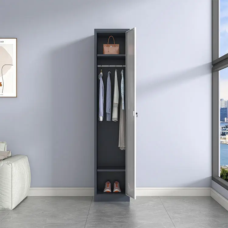 Armário de Metal Moderno de Porta Única para Quarto, Guarda-Roupa Atacado, Armário de Roupas com Recursos Ajustáveis para Sala de Estar