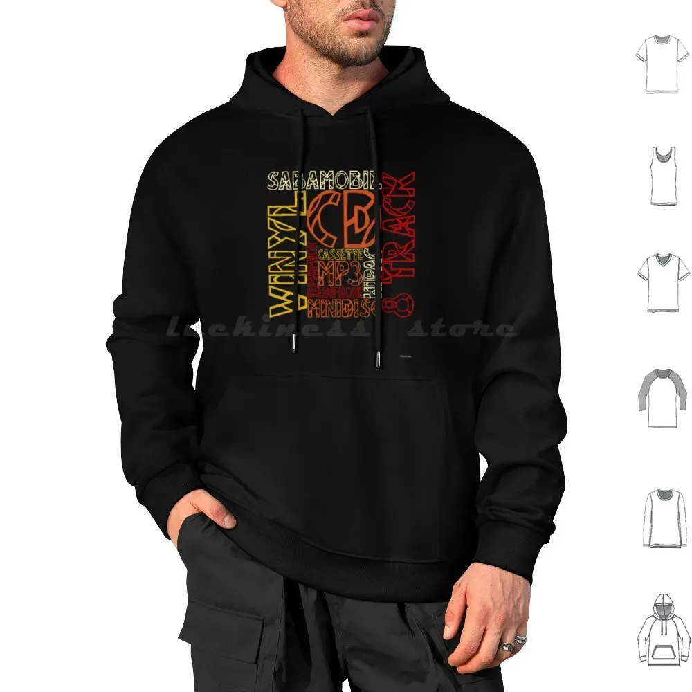 Music Formats Hoodies Long Sleeve Music Formats Hifi 8 Track Mp3 Minidisc Ediphone Cassette Tape Vinyl Hipac Sabamobil