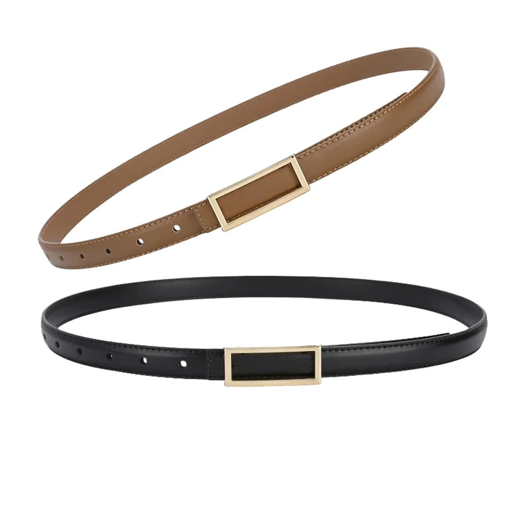 

2Pcs Thin PU Belt for Women Minimalist Adjustable Waist Dress Casual Jeans Vintage Style Metal Buckle PU Belt