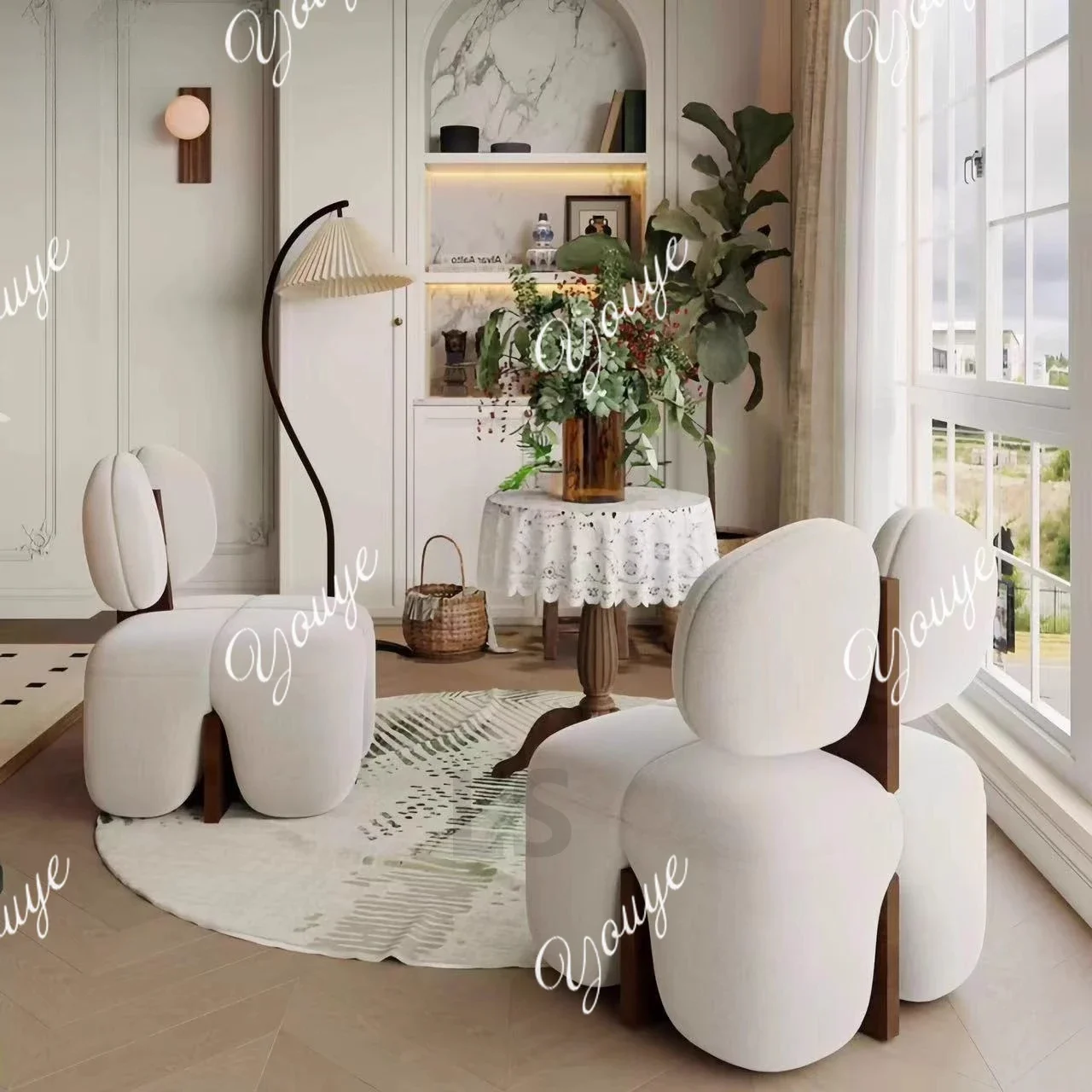 

SX Французское кресло для отдыха из овечьей шерсти, одиночный диван, маленькая квартира, гостиная, дизайнерский диван, кремовый ваби, песчаный ветер