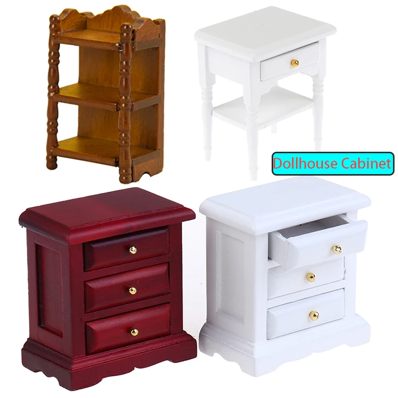 Casa de bonecas em miniatura mesa de cabeceira série armário de armazenamento gavetas modelo casa de boneca quarto móveis decoração acessórios brinquedo