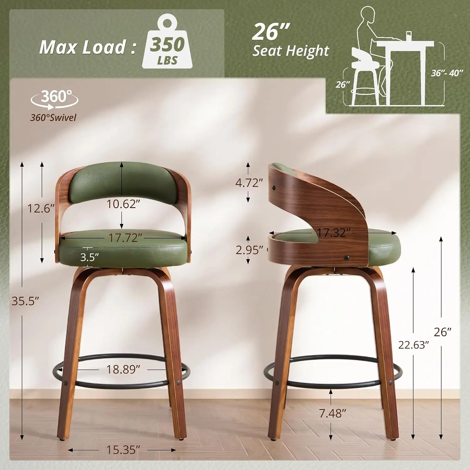Swivel Bar Stools Set of 2,26