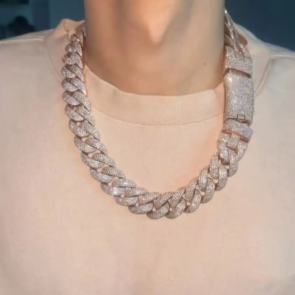 Hand-set High-quality Chilled Diamond Rotatable Button Head 22mm Miami Cuban Chain Necklace, Men's Thick Chain Jewelry,