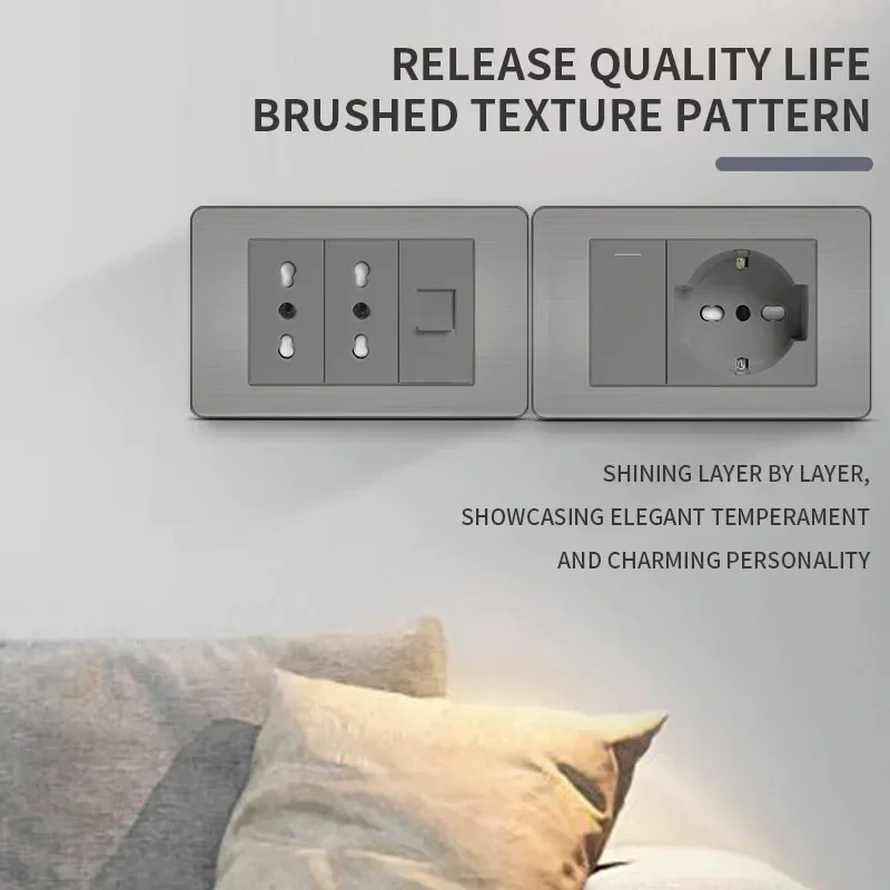 118 US Mexico grey brushed stainless steel 2-way electric light switch wall product image 4