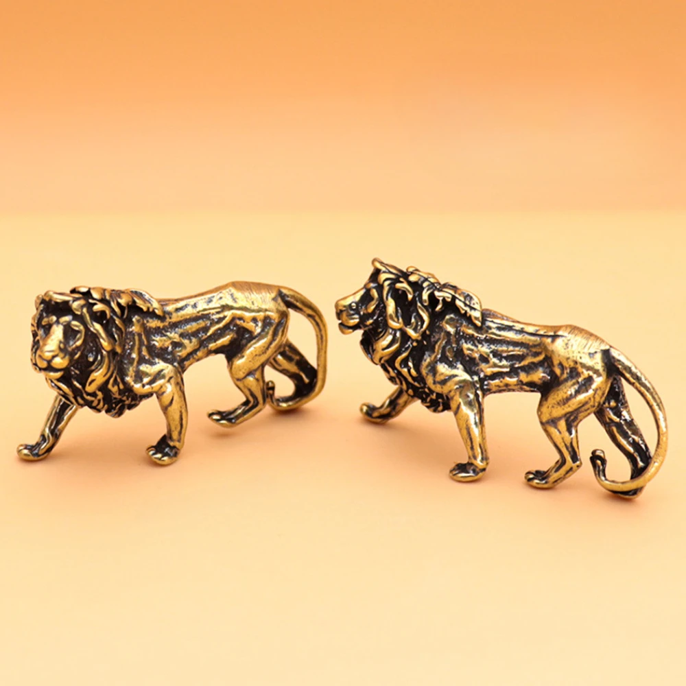 Pure Copper Majestic Lion King Miniatures Figurines Desk Decorations Vintage Brass Mini Animal Statue Home Decor Ornaments Craft