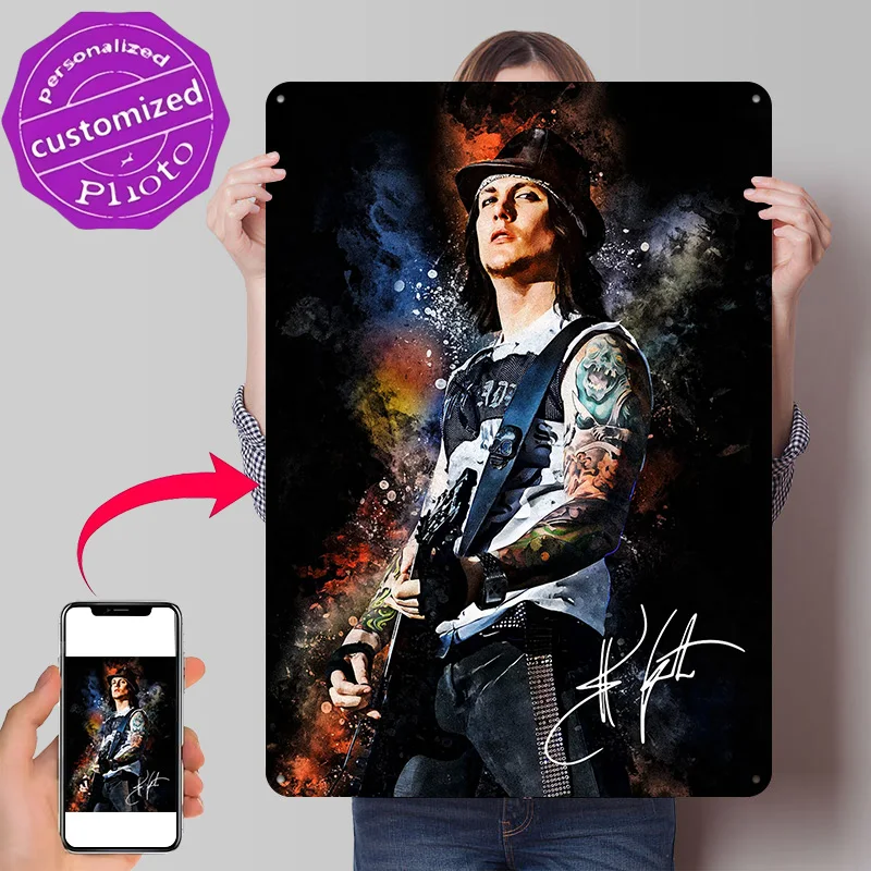 Synyster Gates Portrait With Guitar Poster Retro 3D Printed Metal Signs Customized Wall Hanging Gift for Gaming Room Decoration