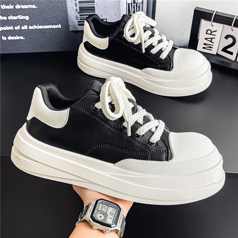

2026 Spring New Men's Low Top Leather Derby Shoes Casual Thick Sole White Sneakers Non-Slip Wear-Resistant Platform Casual Shoes