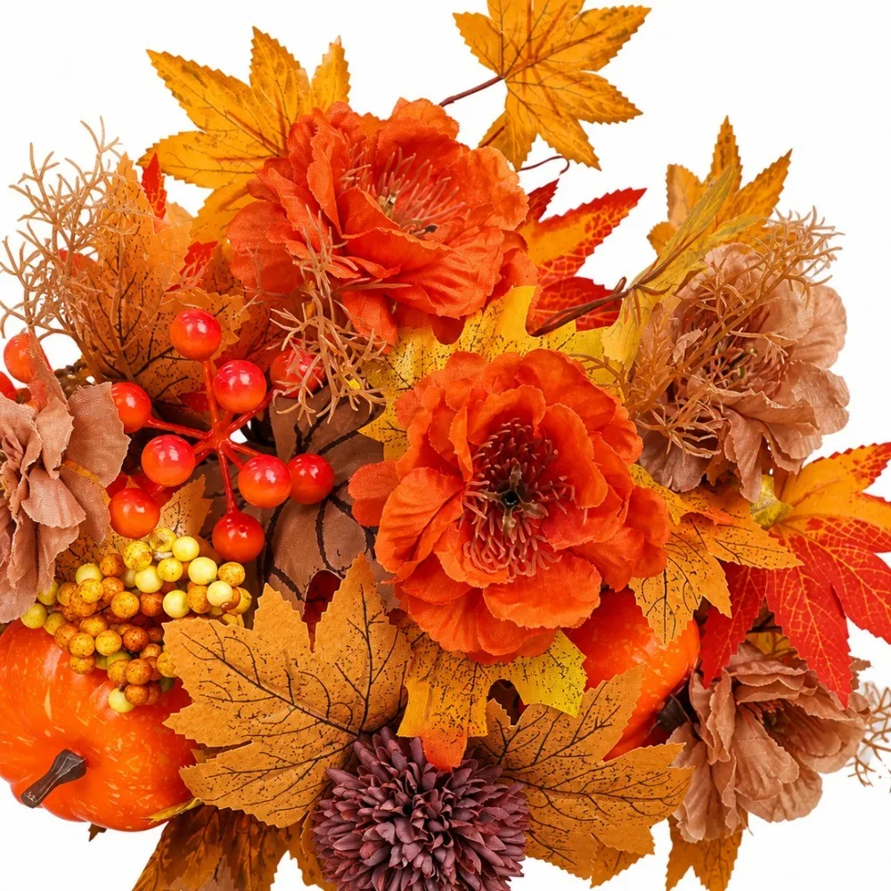 Autumn Artificial Flowers Bouquet Silk Maple Leaf Berry Pumpkin Fake Plant Thanksgiving Halloween Home Decor 2026 Party Supplies - view 3
