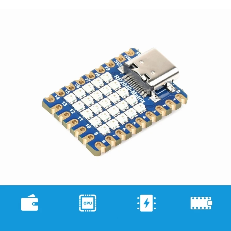 

Advanced RP2040 Raspberry Development Board with Onboards 5x5 LED Flexible Clock Running up to 133Mhz