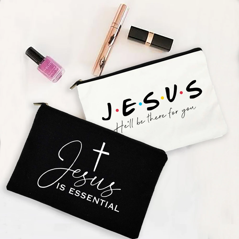 Jesus He Will Be There for You Make Up Organizer Canvas Cosmetic Bag for Women  Pencil Pouch Bag Christian Holiday Female Gifts