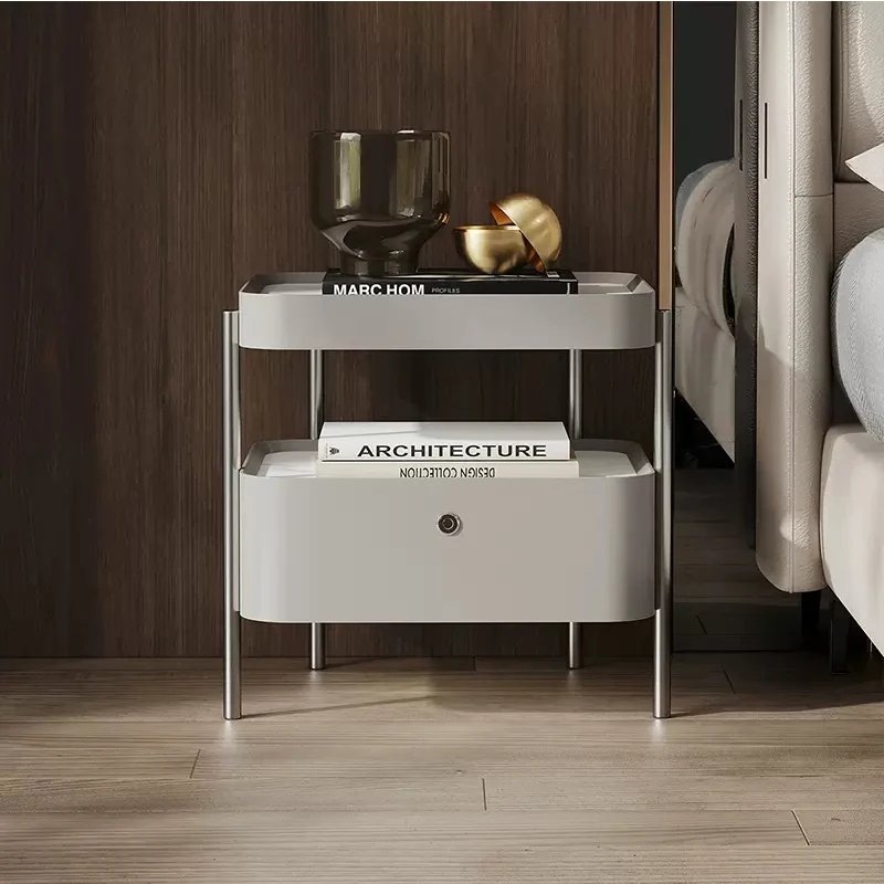 Modern Minimalist Rock Slab Smart Bedside Cabinet Wireless Charging Household Bedroom Storage Nightstand