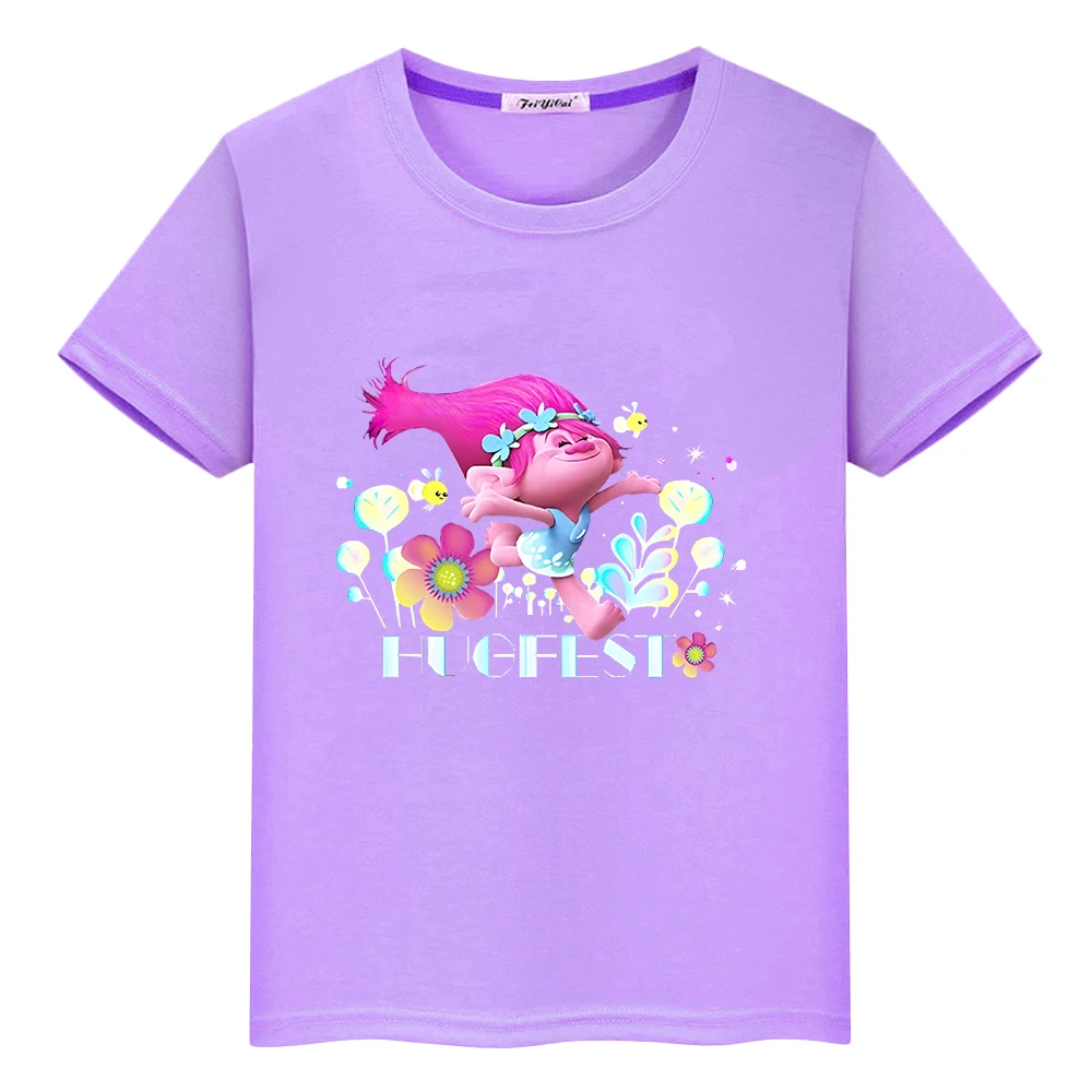 

Trolls 100%Cotton t shirt for kids boy 10 years Kawaii Short Tops y2k one piece Fantasia Balloon Trolls anime Tees girl clothes