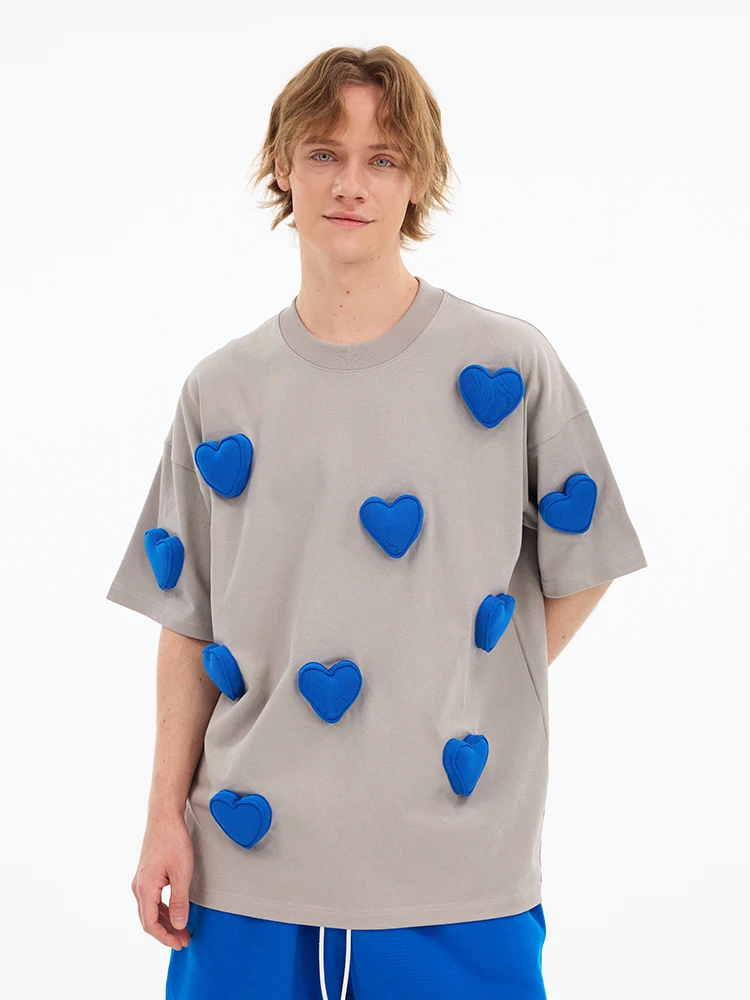 Couple 2025 Spring Summer New Full Body Love Heart Loose Round Neck Short Sleeve T-shirts Contrast Color Handsome Stylish Tees