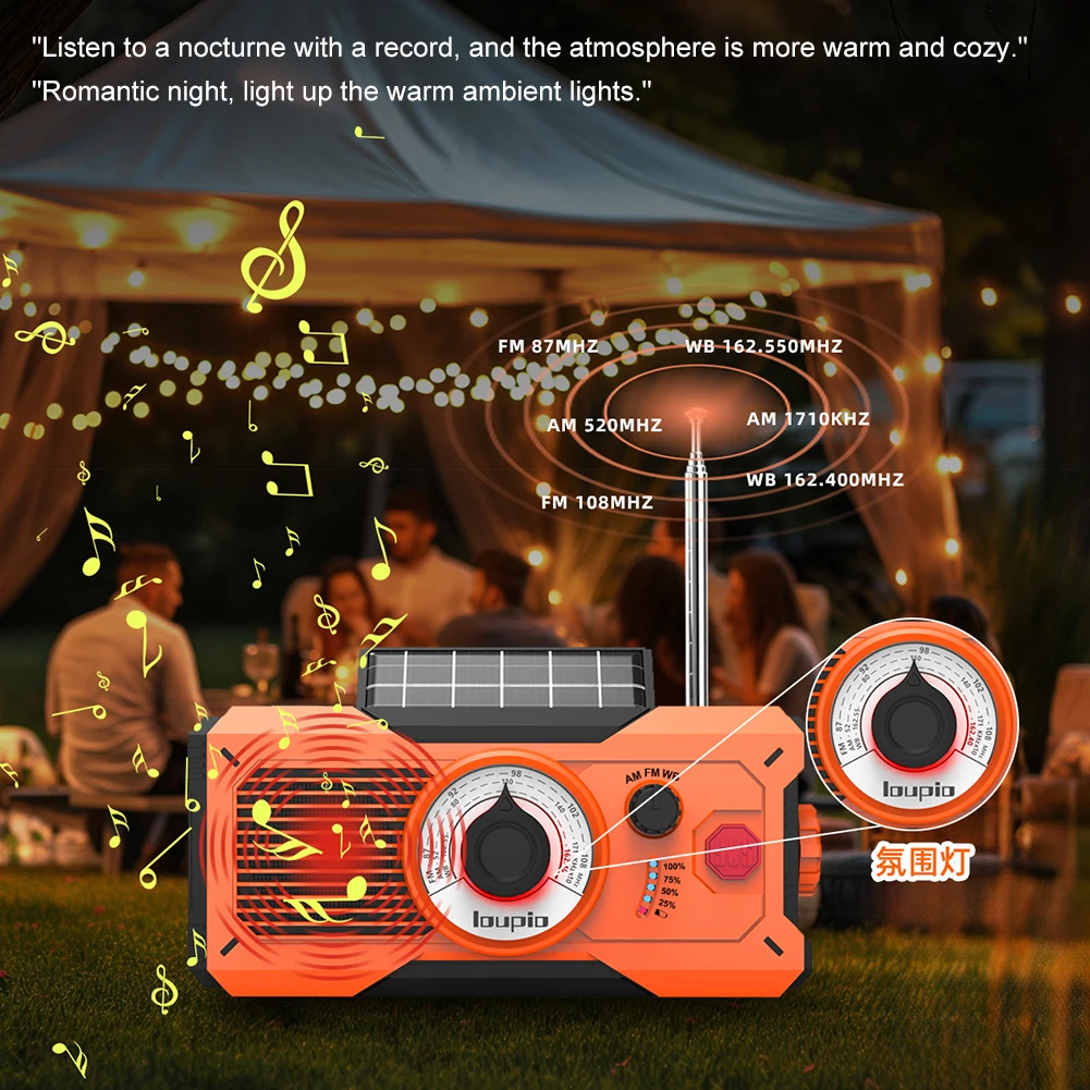 راديو كرنك اليد في حالات الطوارئ راديو يعمل بالطاقة الشمسية مع بنك الطاقة SOS إنذار مصباح يدوي قراءة مصباح راديو بالطاقة الشمسية للطوارئ/المنزل