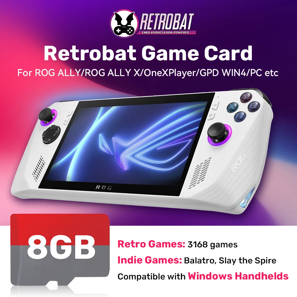 

8G Game Card with Retrobat Built-in 3170+ Retro/Indie Games TF Card for PC/ROG ALLY/ROG ALLY X/OneXPlayer/GPD WIN4/Steamdeck