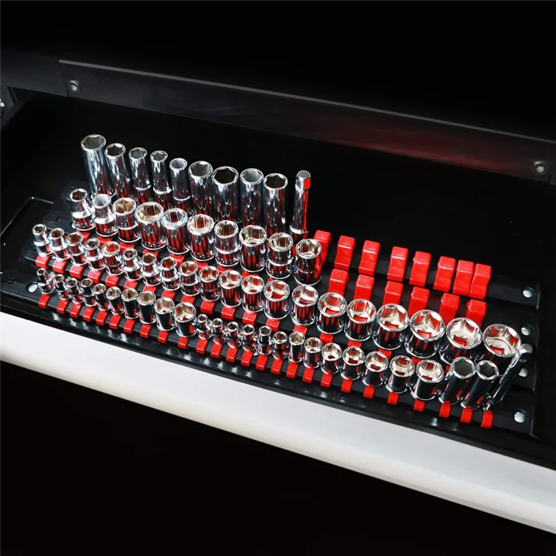 

80Pcs Socket Organizer Tray Portable Socket Storage Tool With Handle 1/4-Inch 3/8-Inch 1/2-Inch Rail Rack Socket Holder-AS97
