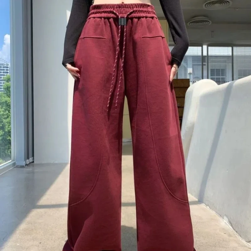 

Women's 2024 New Autumn Winter Spliced Elasticized High-waisted Pocket Drawstring Fashion Solid Color Loose Casual Sports Pants