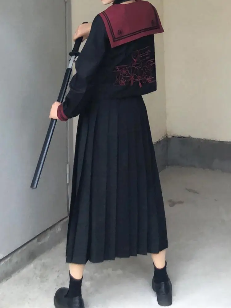 2025 School Girl Embroidery Uniform Long Sleeve Top Japanese Class Sailor School Clothes For Students Anime Cos For Women S-xl