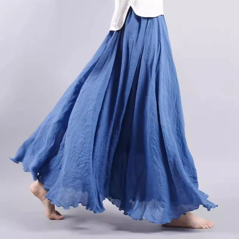 

Double layered Cotton linen Skirt For women Spring 2024 Artistic Temperament Slim Long Linen Swing Skirts Female High waisted