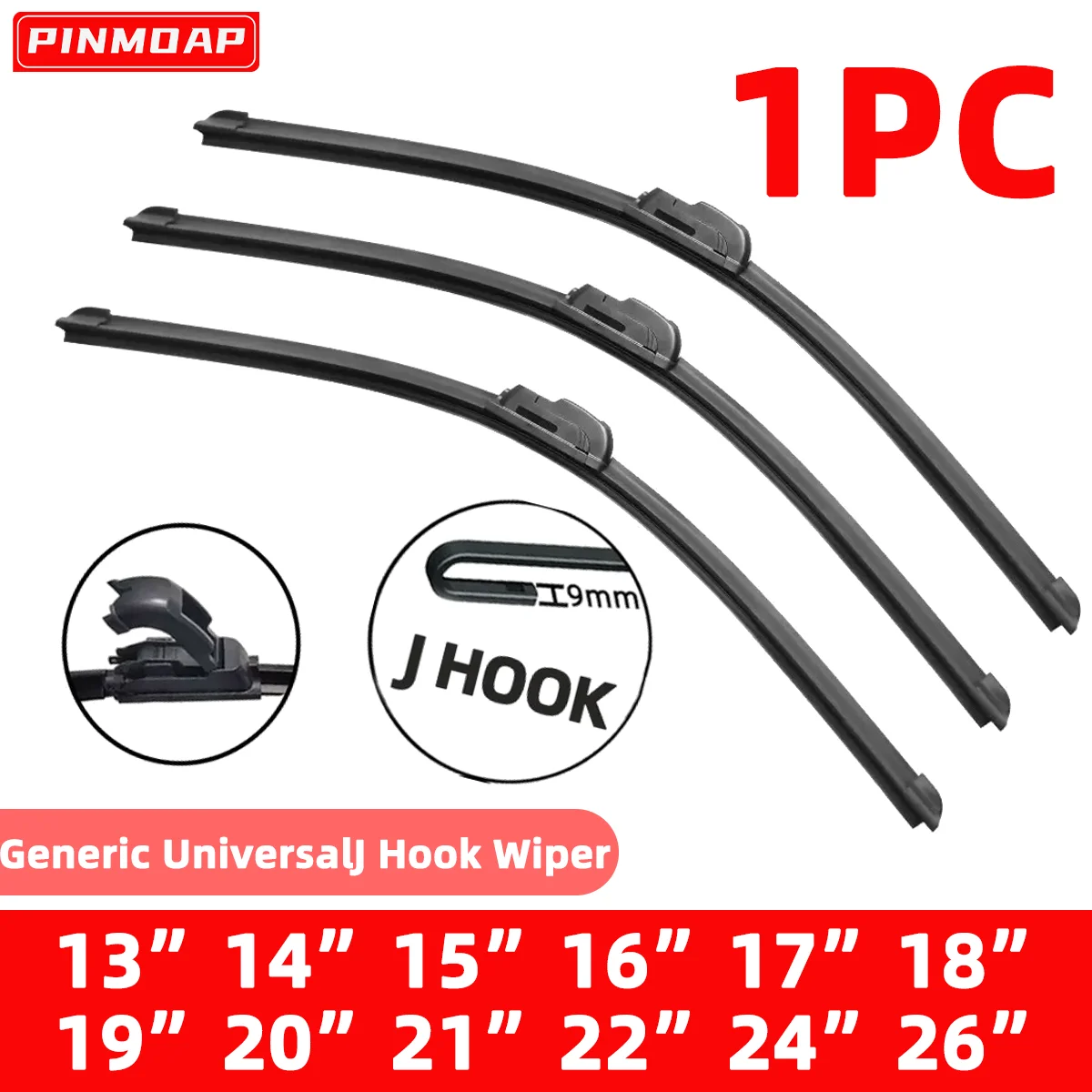Image of 1 Stück General Motors Scheibenwischer mit J-Haken 13"14"16"18"19"20"21"22"24"26" Weicher Gummi-Wischer Autoteile