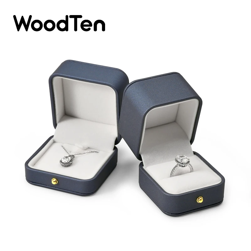 WoodTen Ring Jewelry Box PU Leather Jewelry Organizer Ring Earring Box Necklace Pendant Box Proposal Engagement Wedding Gift Box