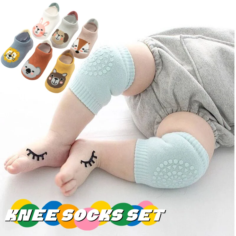 Baby knee pads, kid-safe crawling elbow pads knee support protective pads with cartoon non-slip floor socks