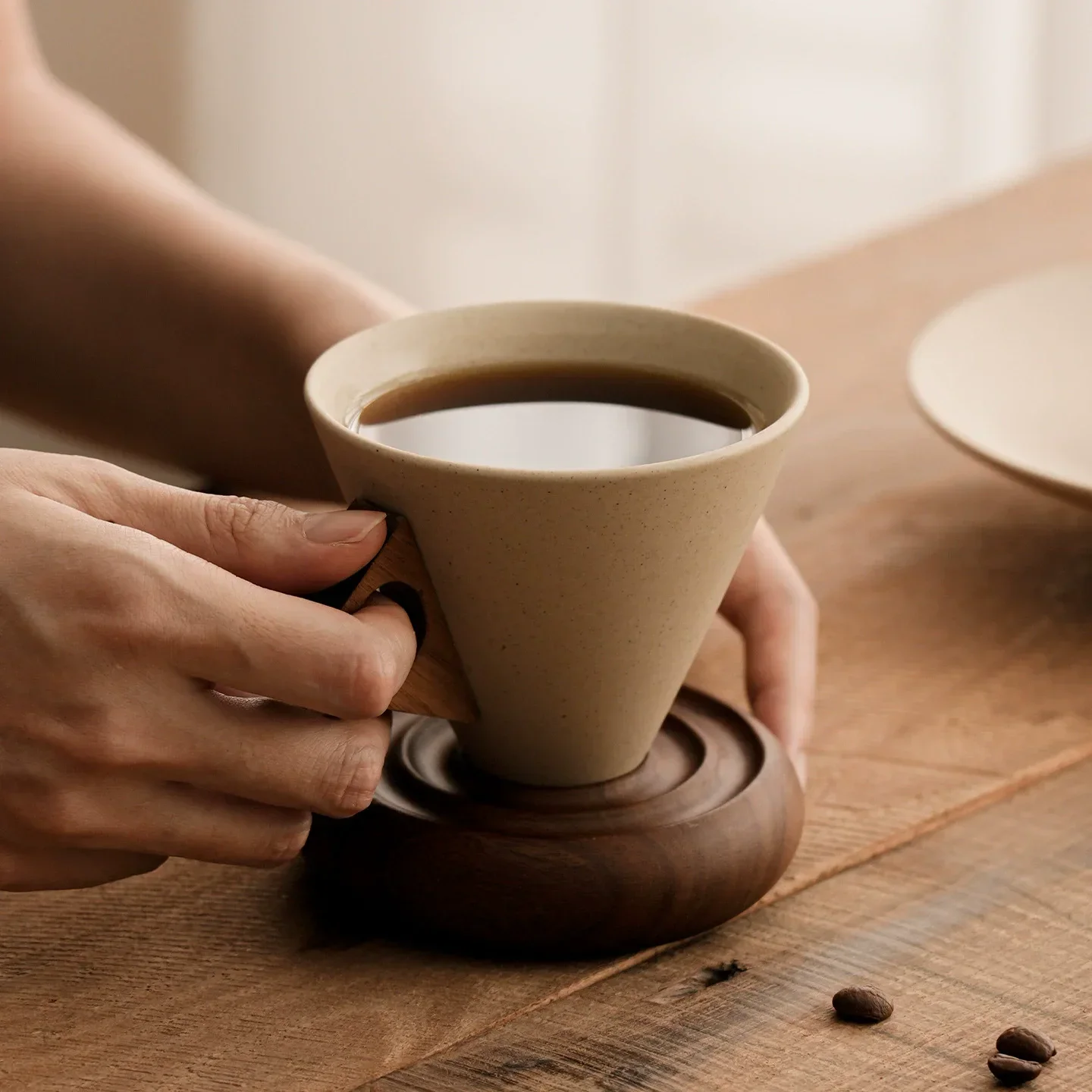 Middle Ancient Style Creative Rough Pottery Coffee Cup Funnel Shaped Mugs Exquisite American Latte Ceramic Tea Cup