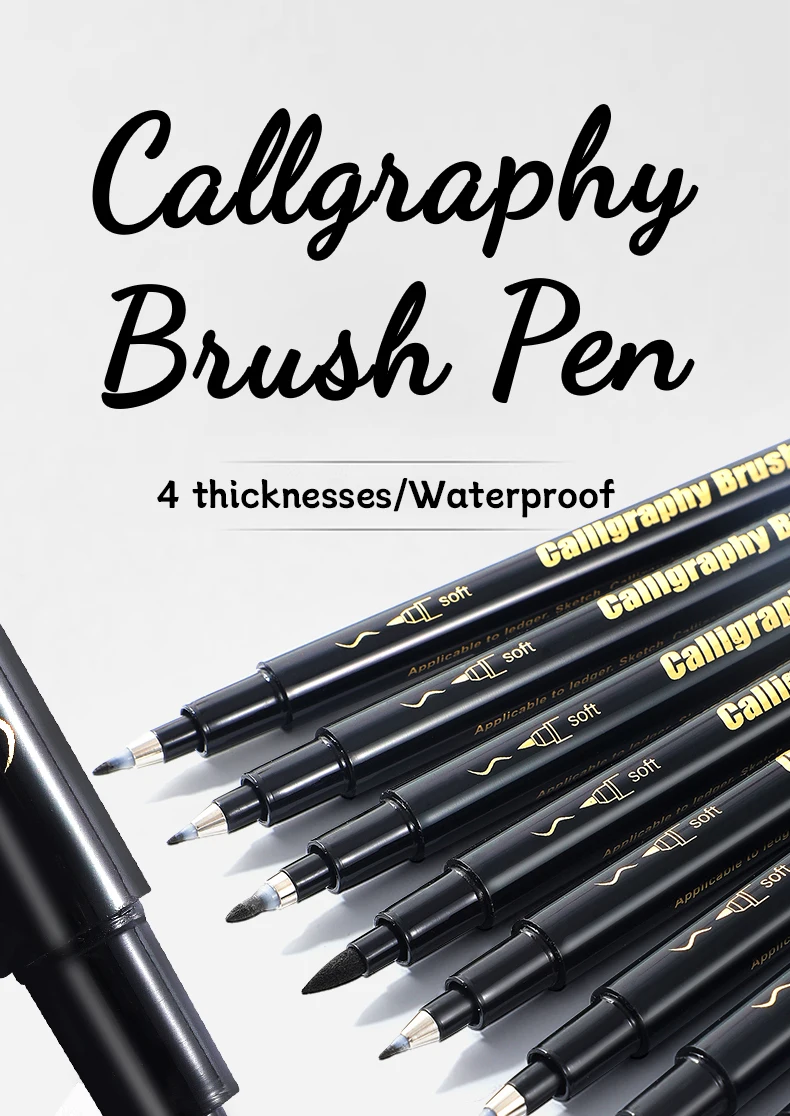 4-teiliges Kalligraphie-Stift-Set mit schwarzer Handschriftzug, Zeichnen, Schreiben, Lernen, feine Pinselmarkierungen, Kunstbedarf, Manga-Stift – Detail 1