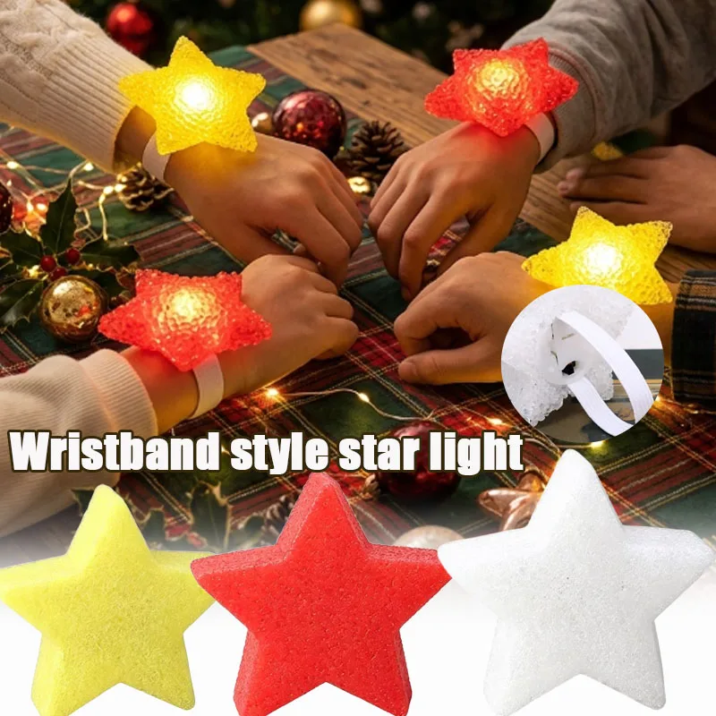 1-10PCS Glowing Star Hand Prop Wrist Strap LED 5 Point Star Light for Stage Show Dance Performance Christmas Childrens Day