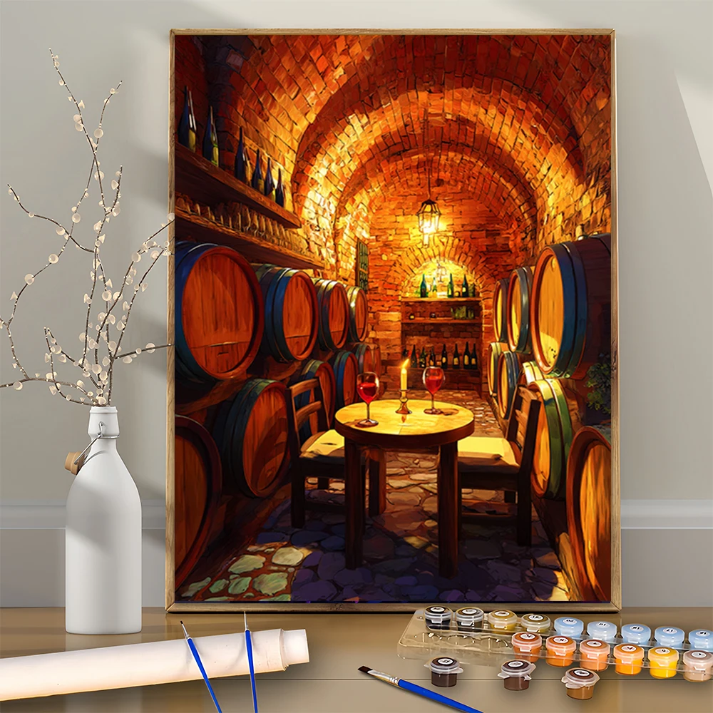 Kit de pintura Digital acrílica para principiantes, decoración de pared del hogar, marco no incluido, cena a la luz de las velas en bodega, DIY, 1 Uds.