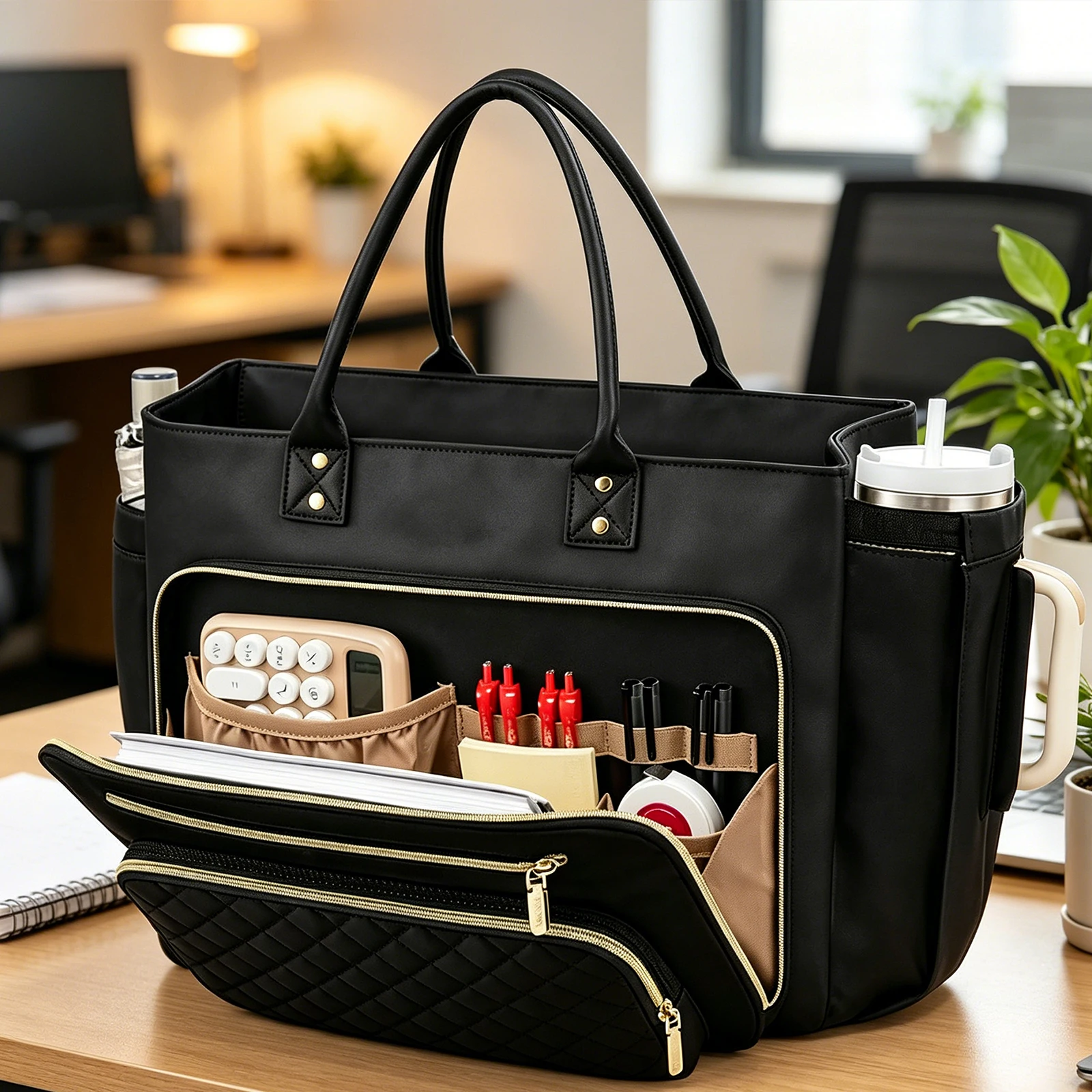 Maletín de Negocios de Cuero PU, Gran Capacidad, 18.9 Pulgadas, Bolsos de Trabajo, Bolsa para Computadora, Bolsa para Maestras, para Mujeres, Escuela, Viajes, Uso Diario