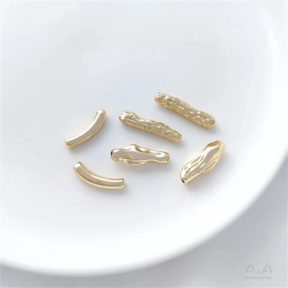 14K gold color retaining strip imitation Baroque tube toothpick bead straight hole crescent shaped partition DIY accessories