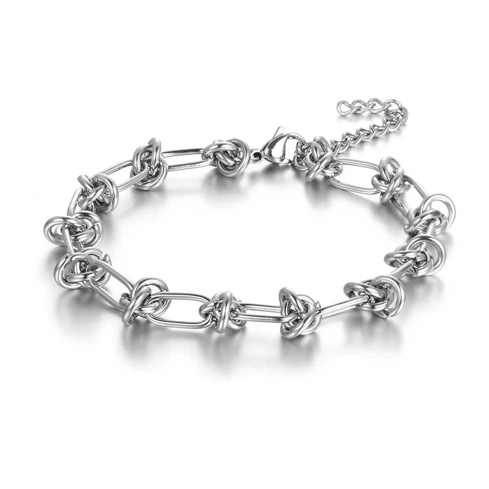 Fashion Stainless Steel Knotted Chain Bracelet Statement Jewelry for Women Men Hip Hop Twisted Link Bracelets Length Customized