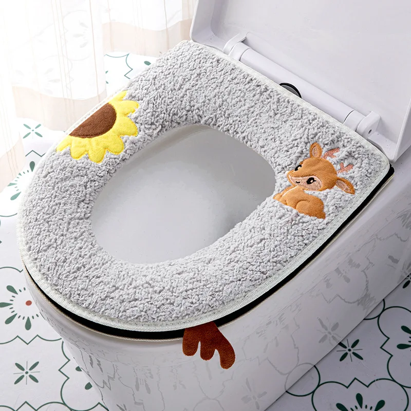 2025 Warm Thickened soft Toilet Pad Winter home Toilet Seat Covers Cute deer Zipper winter wc rim toilet cape cushion bezel case