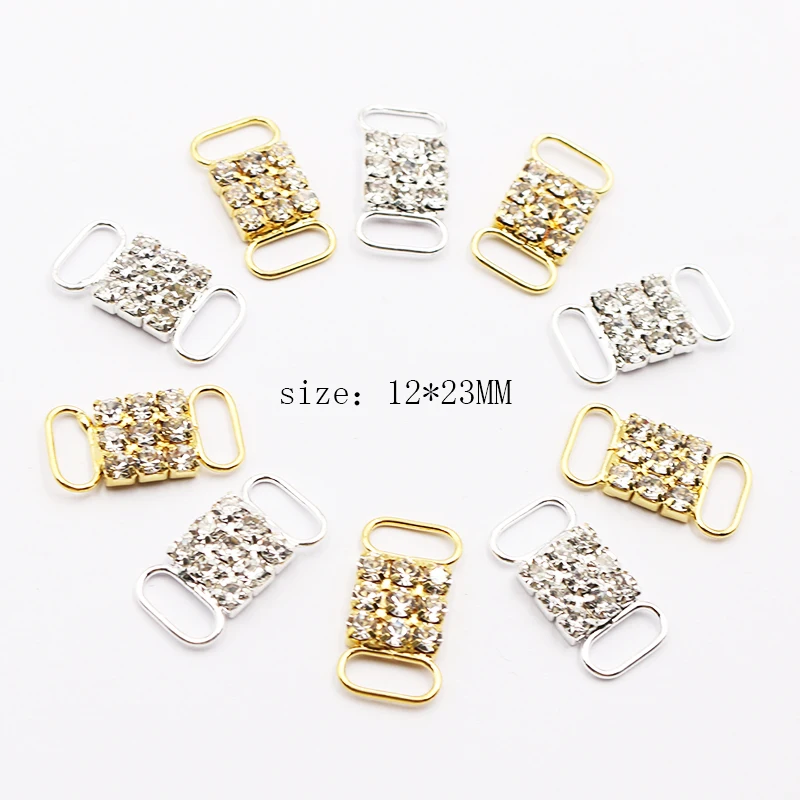 New 10 pieces 12 * 23MM Mini Transparent Crystal Rhinestone Silver/Gold Rhinestone Bikini Buckle, Shoe Bag, Clothing Decoration