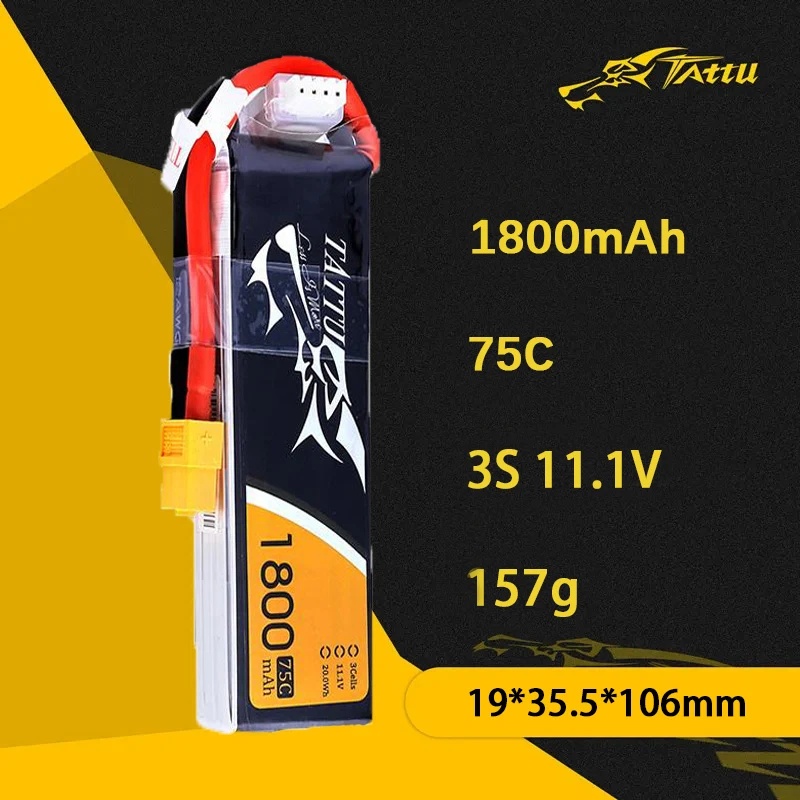 TATTU 1800mAh 11.1V 75C Lipo Battery With XT60 For RC Helicopter Quadcopter FPV Racing Drone Parts 11.1V Rechargeable Battery