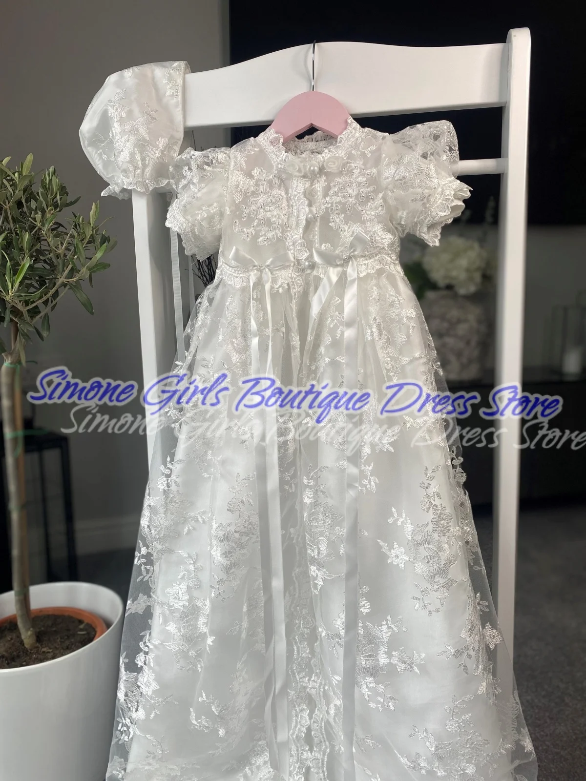 Baby Embroidered pearl decoration Short sleeves Flower Girl Dress for baptism Birthday party Baby clothes Photo Shoots