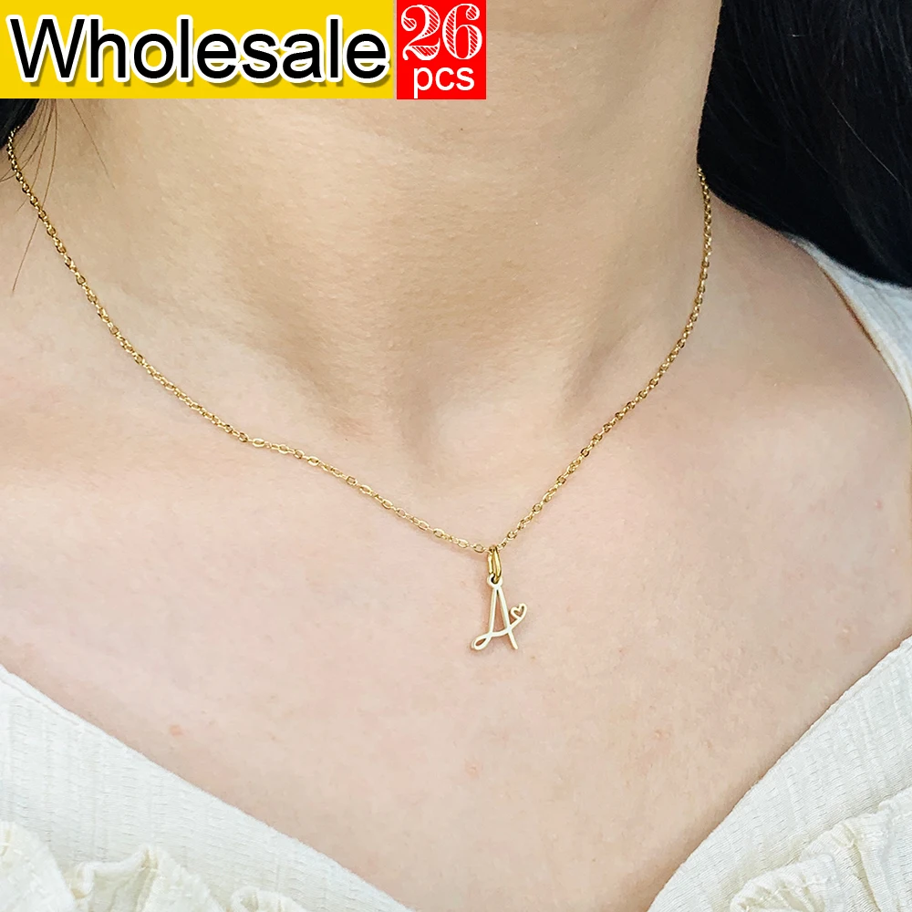 

26PCS Minimalist Style Stainless Steel Women's Charm Necklace A-Z Initial Name Pendant Fine Chain Versatile Jewelry Wholesale