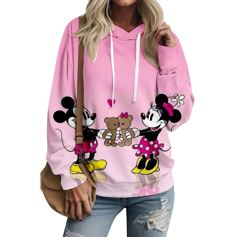 Disney Minnie Cute Print Hoodie Casual Winter Hooded Pullover Women's Clothing Minnie Pattern Top Retro Fashion Y2K Top